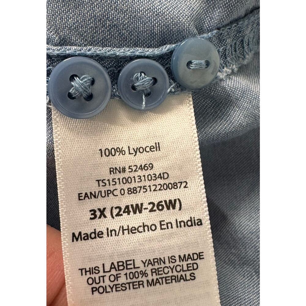Terra & Sky 3X Blue Button Front Chambray Shirt 100% Lyocell - Picture 6 of 10